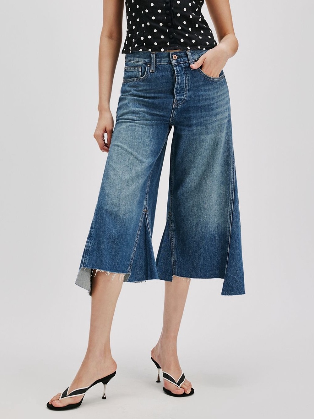 We The Free Ripple Wide-Leg Pieced Cropped Jeans Size 31